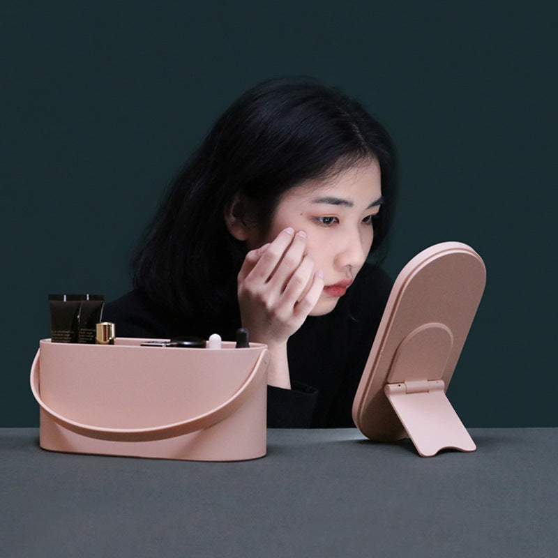 Жарығы бар портативті жарықдиодты үстелді сақтауға арналған косметикалық айна органайзер қорабы