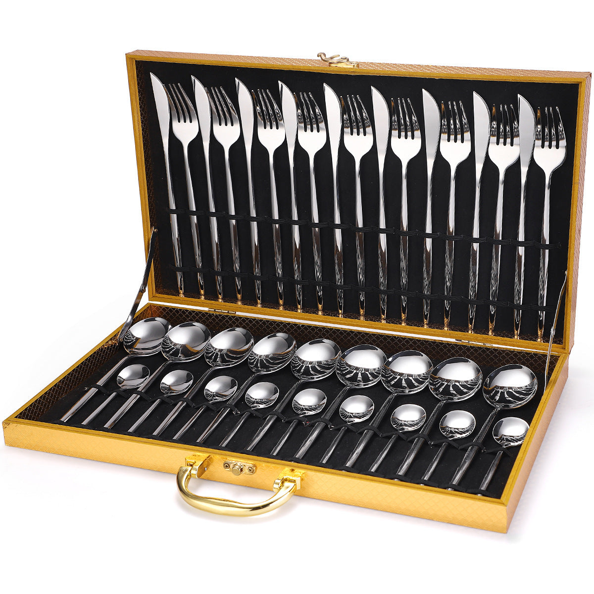 36 Piece Stainless Steel Dinnerware Gift Set in Wooden Box