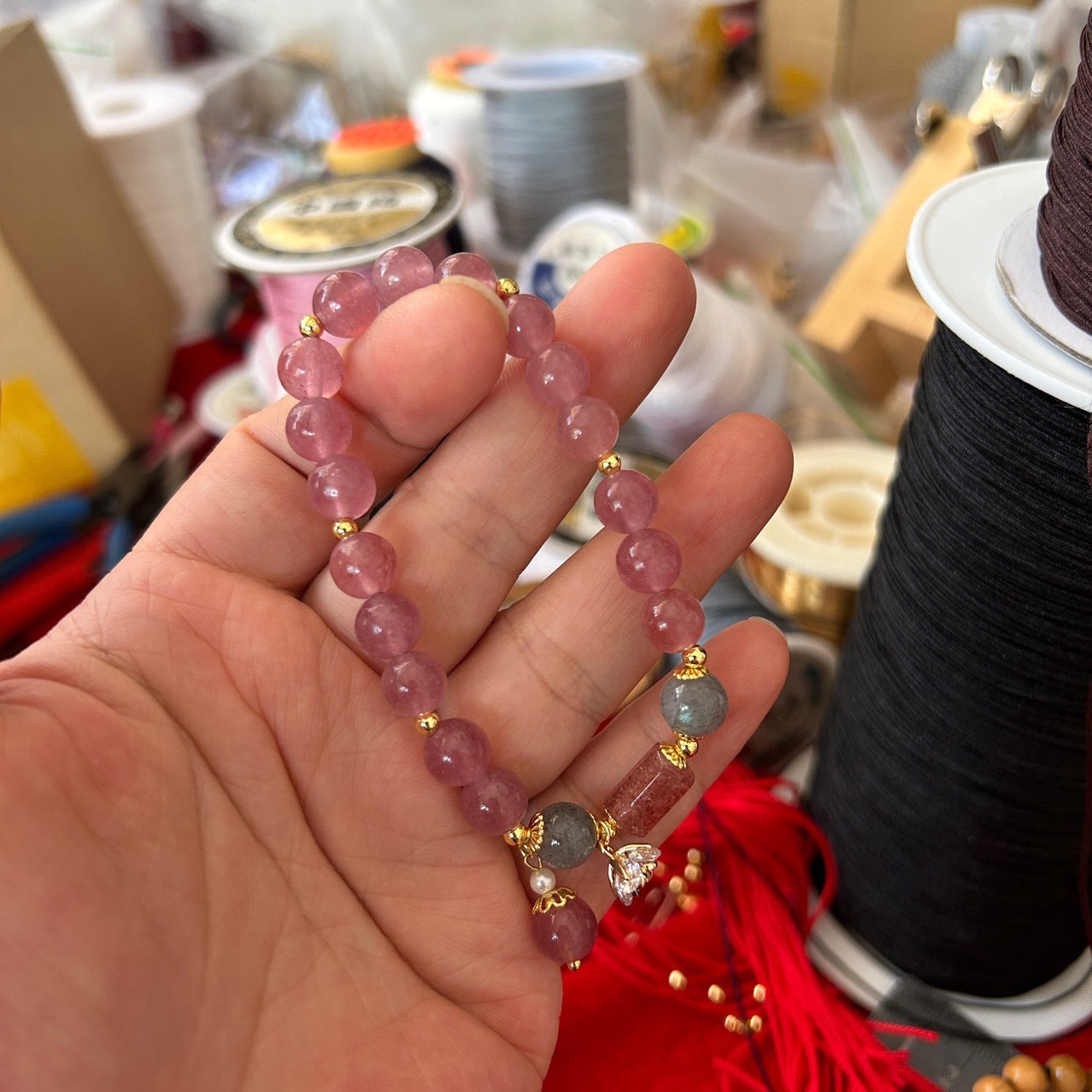 Браслет из натурального клубничного кристалла для женщин, особый дизайн