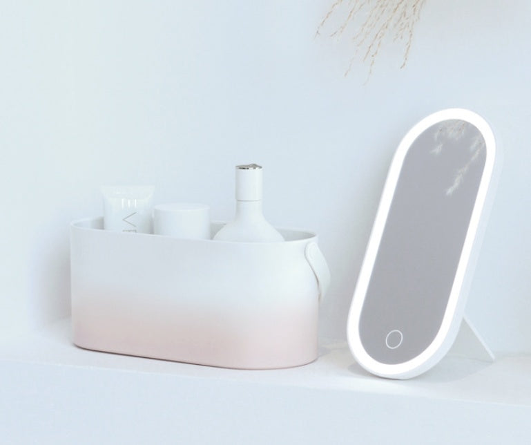 Жарығы бар портативті жарықдиодты үстелді сақтауға арналған косметикалық айна органайзер қорабы