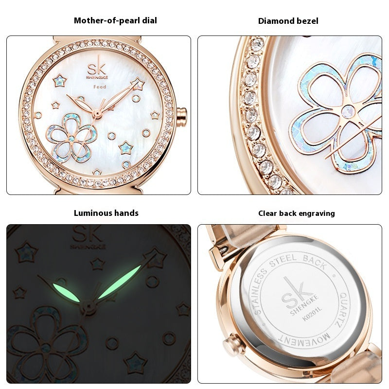 Новые женские кварцевые часы со стальным ремешком и бриллиантами